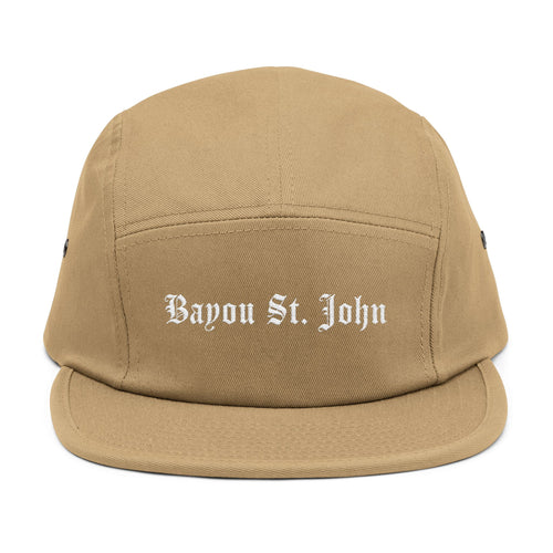 Bayou St. John - New Orleans Neighborhood Embroidered 5-Panel Cap — Gothic Lettering Hat