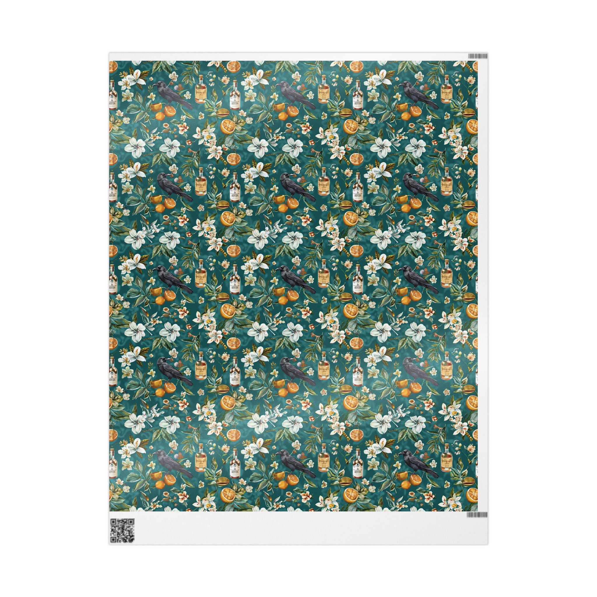 Southern Gothic Magnolia Crow Wrapping Paper  - Witchcore Botanical Gift Wrap with Citrus, vintage whiskey