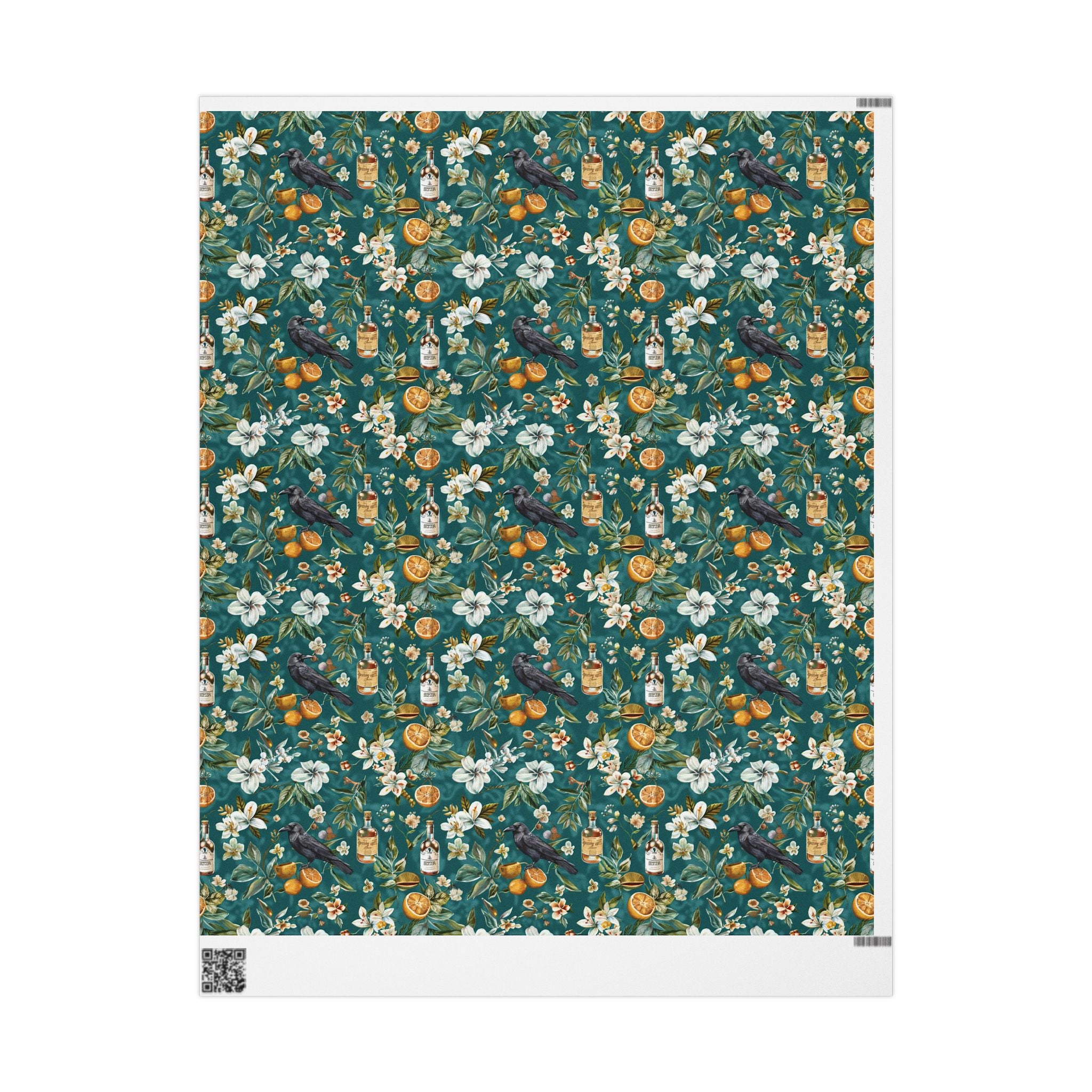 Southern Gothic Magnolia Crow Wrapping Paper  - Witchcore Botanical Gift Wrap with Citrus, vintage whiskey
