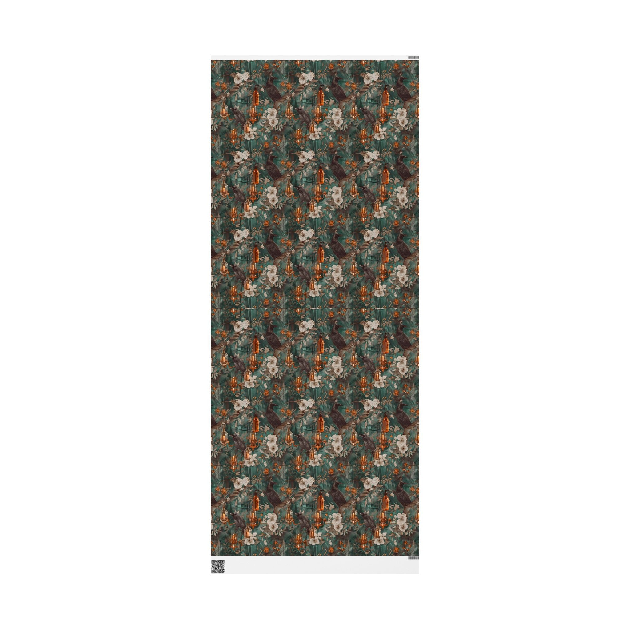 Witchcore Crow Candle Wrapping Paper, Southern Gothic Botanical Gift Wrap with Apothecary Bottles