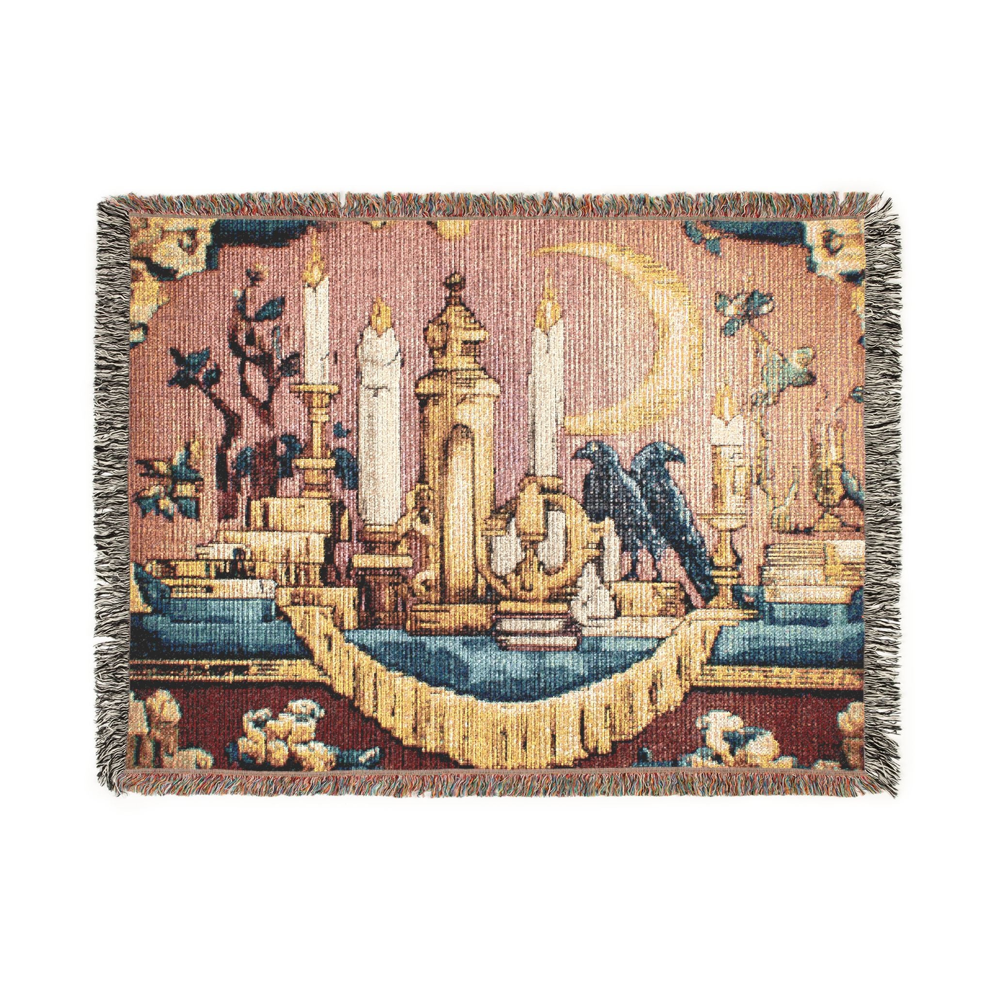 Altar of Crows and Candlelight - Woven Blanket,  Southern Gothic Folk Horror Throw