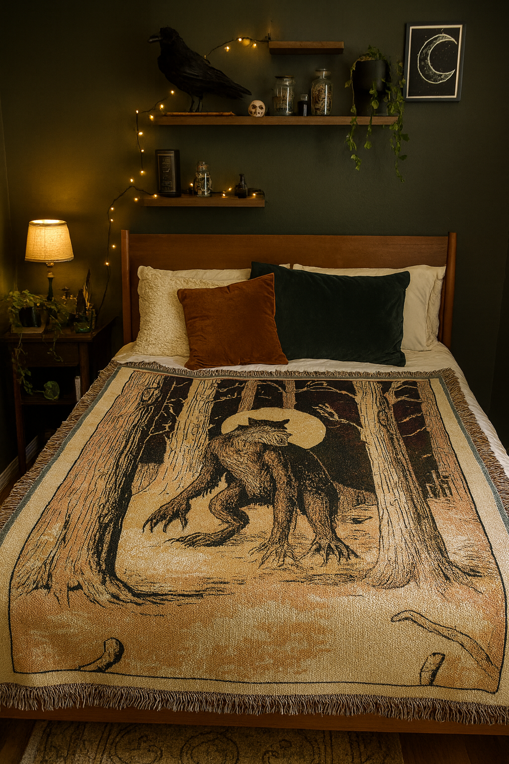 Rougarou Woven Blanket — Cajun Werewolf Folk-Art Throw