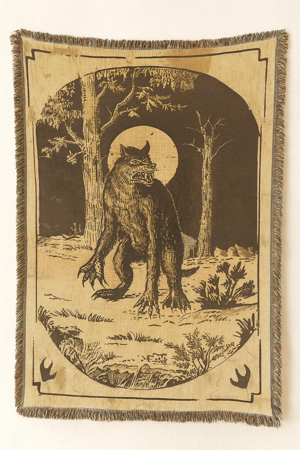 Rougarou Woven Blanket — Cajun Werewolf Folk-Art Throw