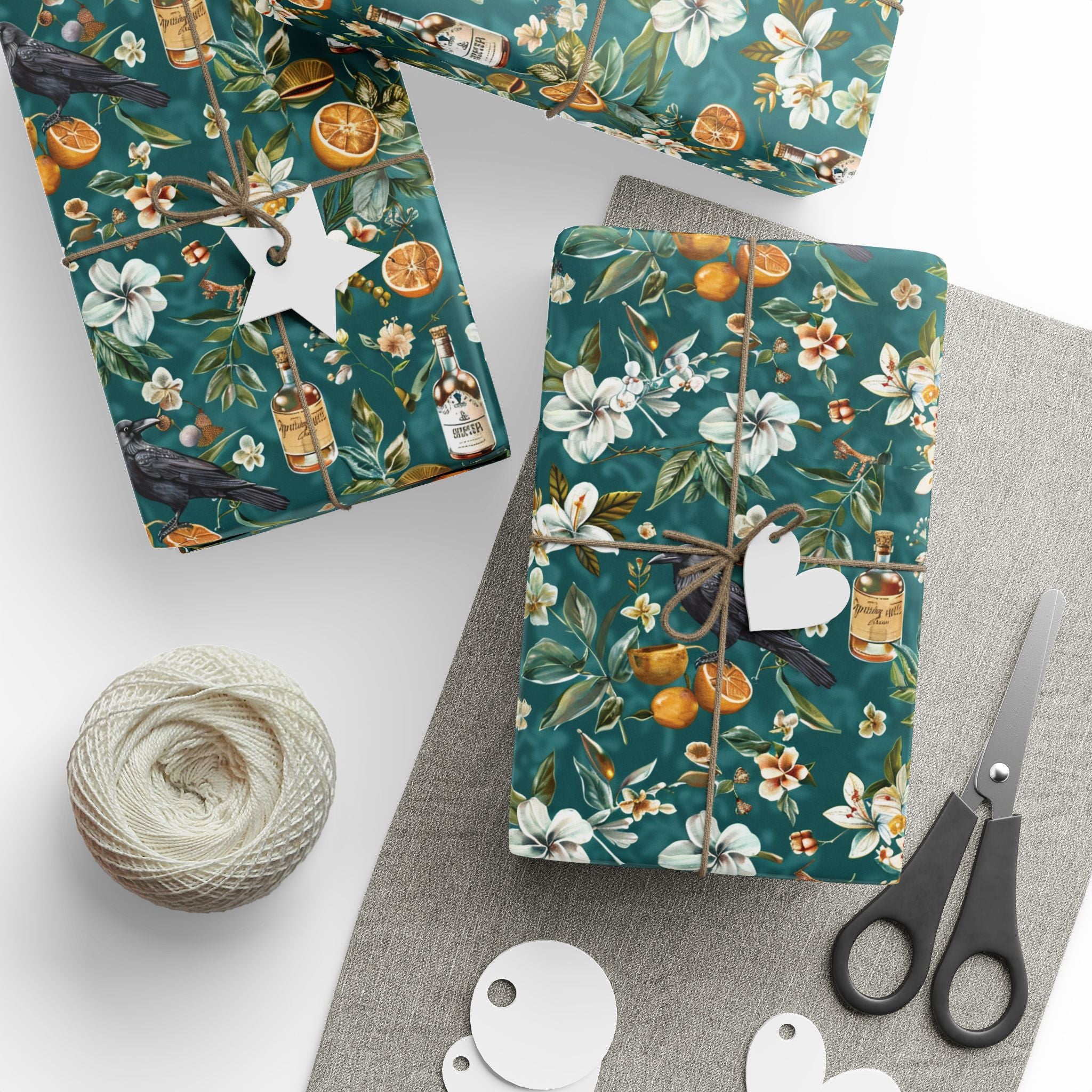 Southern Gothic Magnolia Crow Wrapping Paper  - Witchcore Botanical Gift Wrap with Citrus, vintage whiskey
