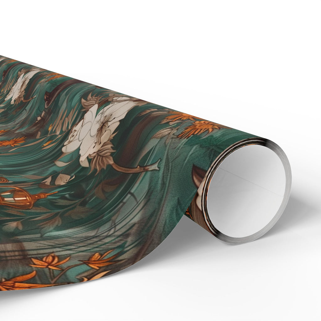 Witchcore Crow Candle Wrapping Paper, Southern Gothic Botanical Gift Wrap with Apothecary Bottles