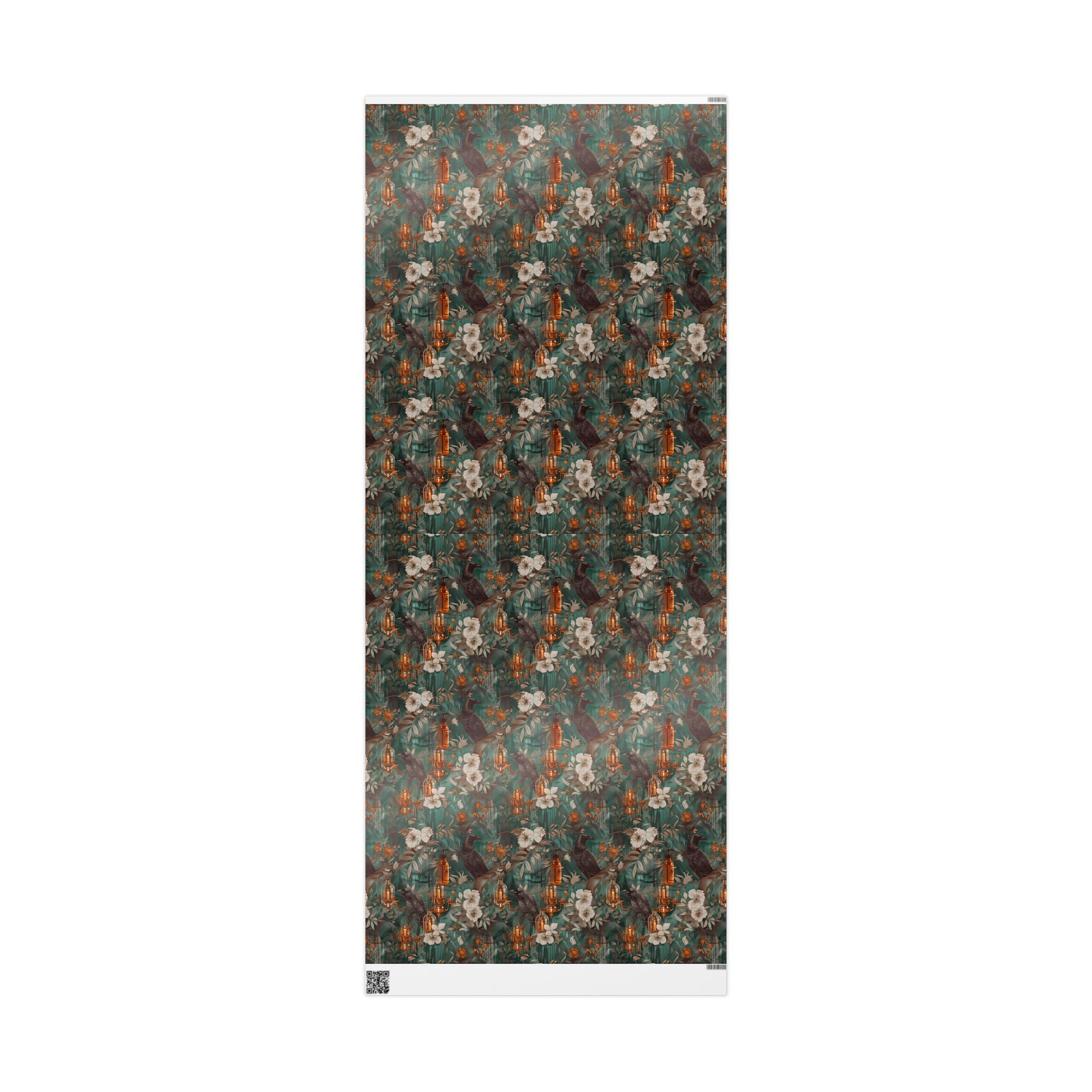 Witchcore Crow Candle Wrapping Paper, Southern Gothic Botanical Gift Wrap with Apothecary Bottles