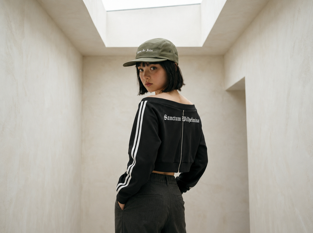 Sanctum Wilhelmina Off-Shoulder Cropped Track Jacket