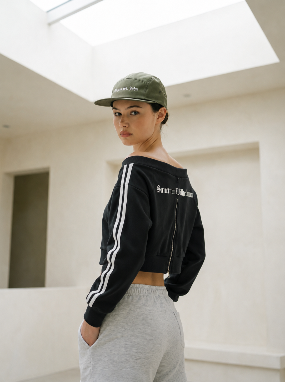 Sanctum Wilhelmina Off-Shoulder Cropped Track Jacket