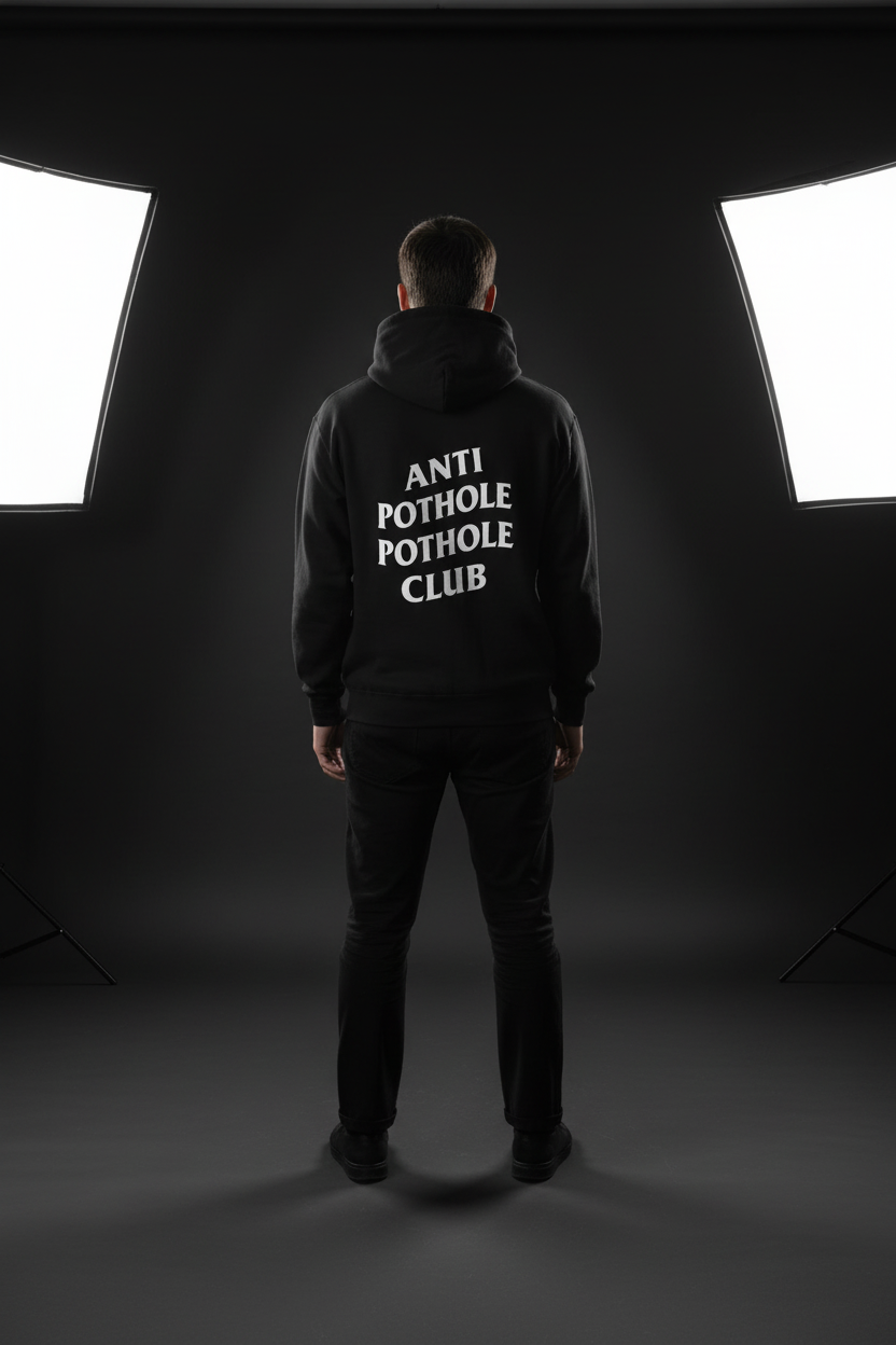 Anti Pothole Pothole Club - Hoodie Funny Streetwear Pullover Urban City Humor Sweatshirt Minimal Graphic Hoodie